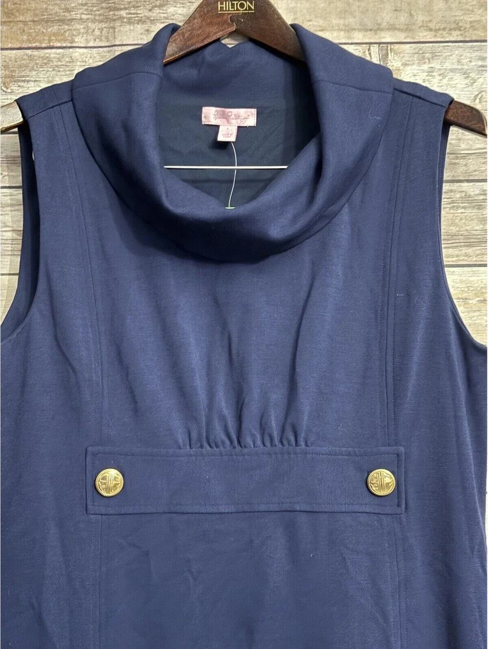 Lilly Pulitzer Dress Womens Sz Large Finn Navy Ponte Cowl Neck Shift Stretch New